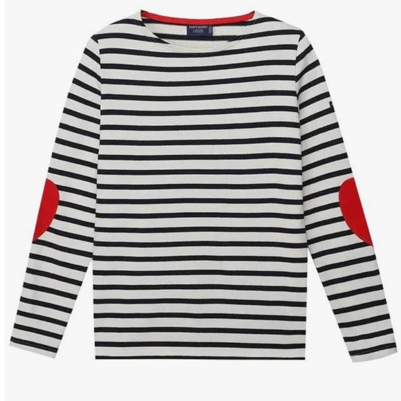 Saint James Atelier Vaujany Stripe Long Sleeve Top with Red Heart Patches - Picture 12 of 14